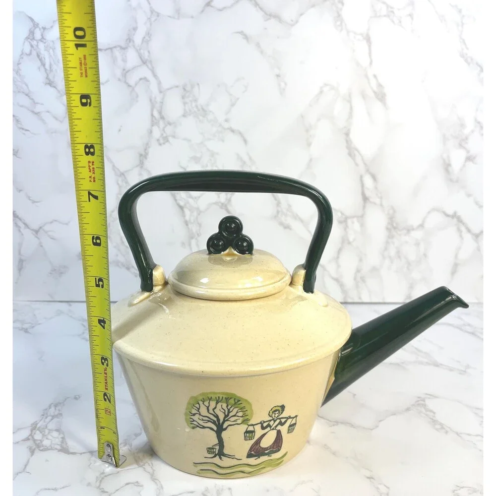 Vintage Metlox Poppytrail Teapot, Handpainted Amish Folk Art California Pottery